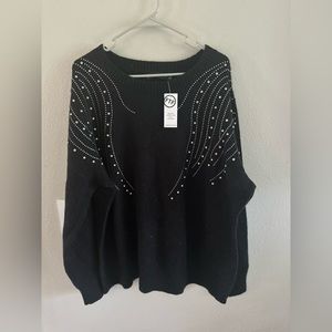 Fashion to Figure black sweater with jeweled neck